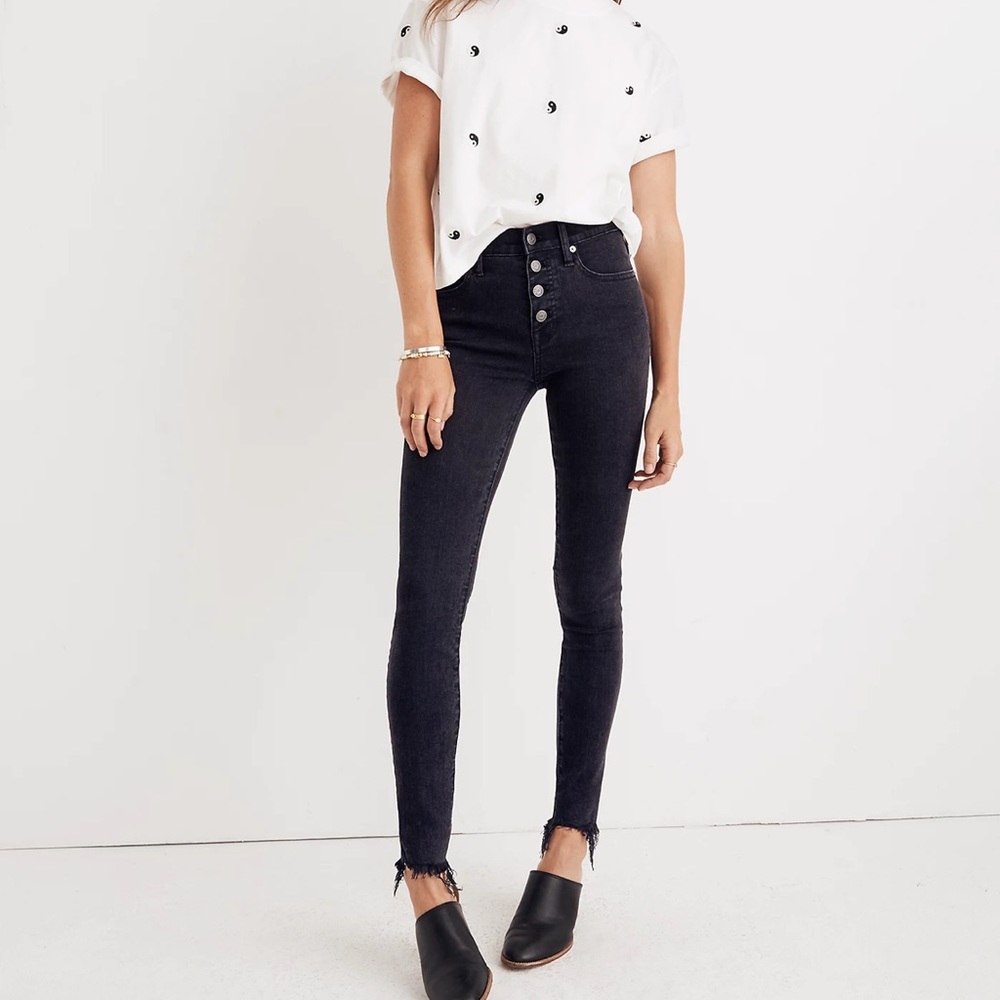 Madewell 9" High Rise Skinny Jeans Berkeley Washed Black Gray Button Fly 26T
